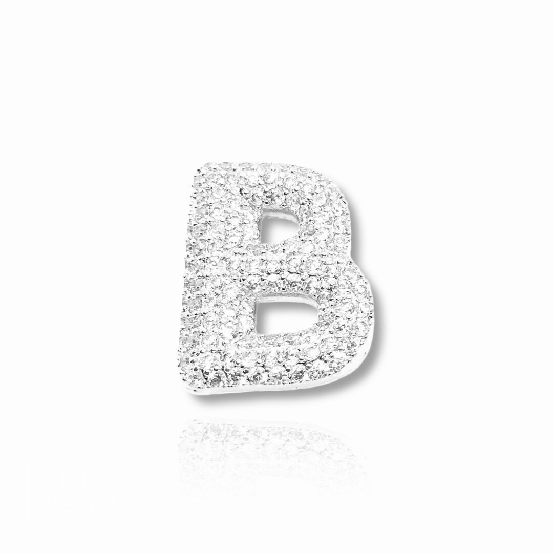 Pingente Letra B Inspiração Hailey Cravejada Cristal Prateada